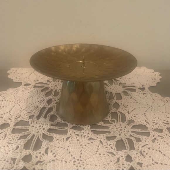VTG Brass Hammered Pillar Candle Holder - Picture 2 of 5